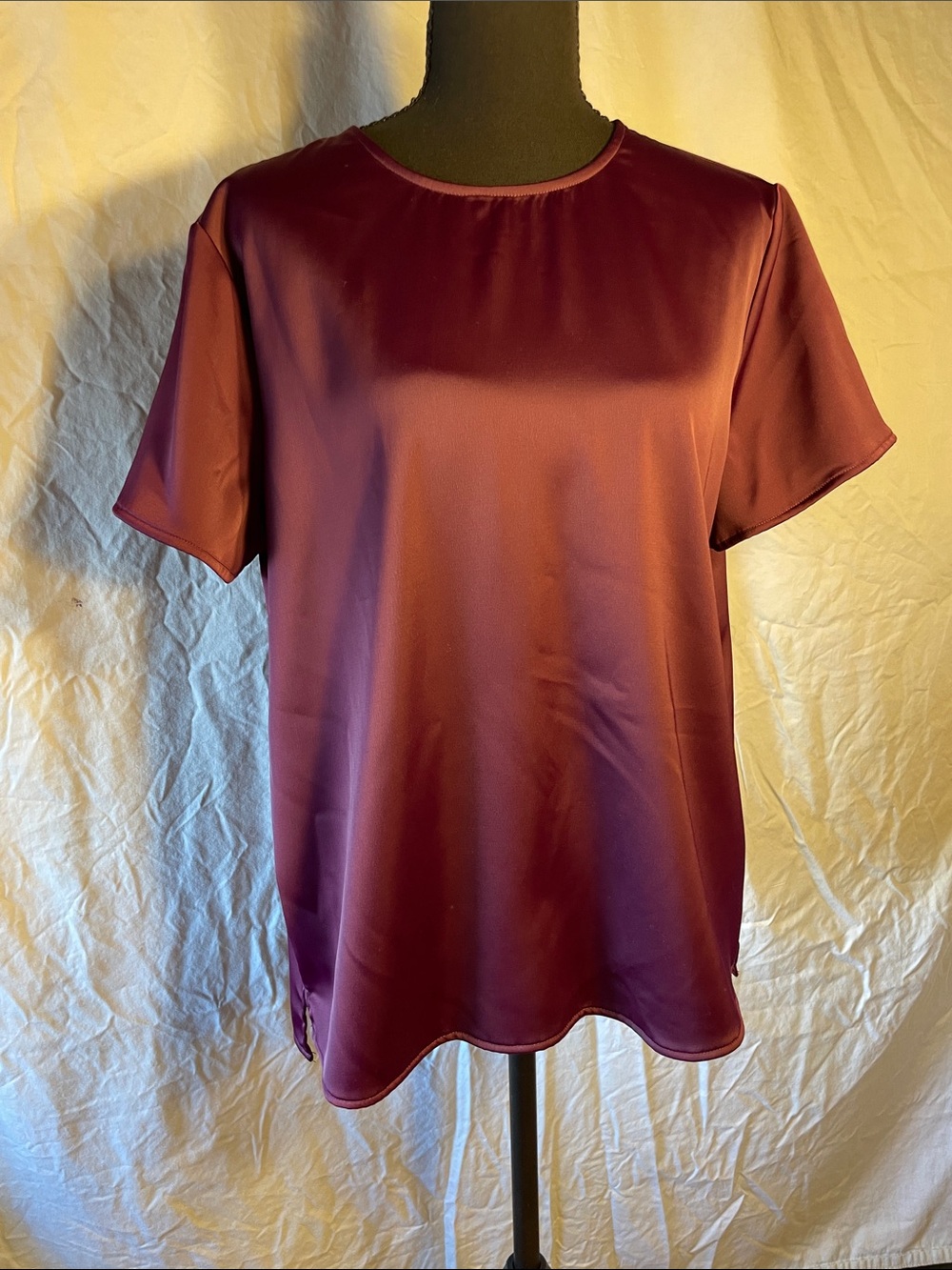 Banana Republic Satin Short-Sleeve Blouse in Burgundy